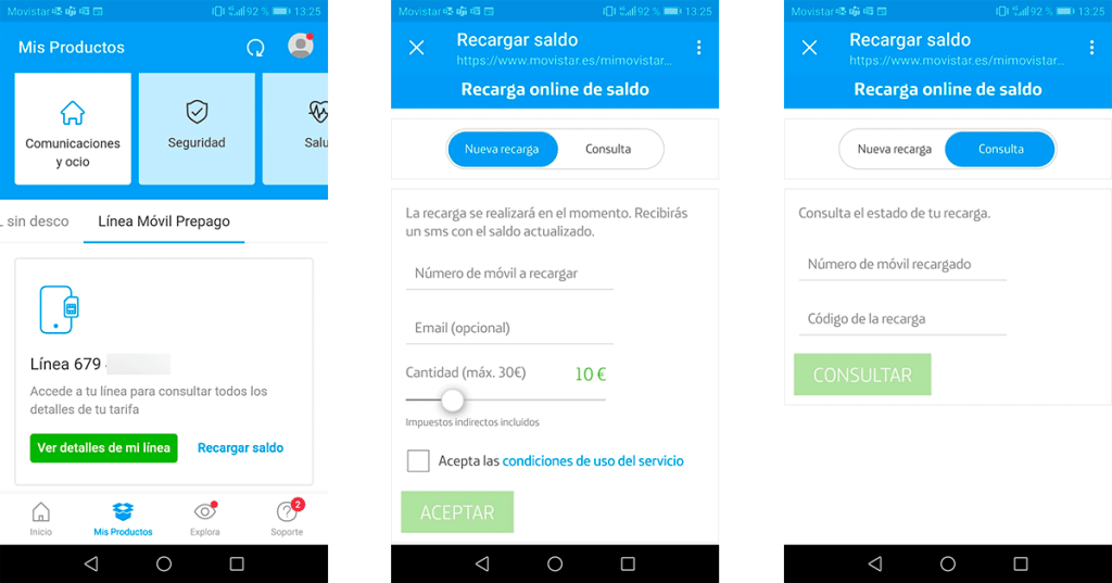 Recargar saldo prepago en app
